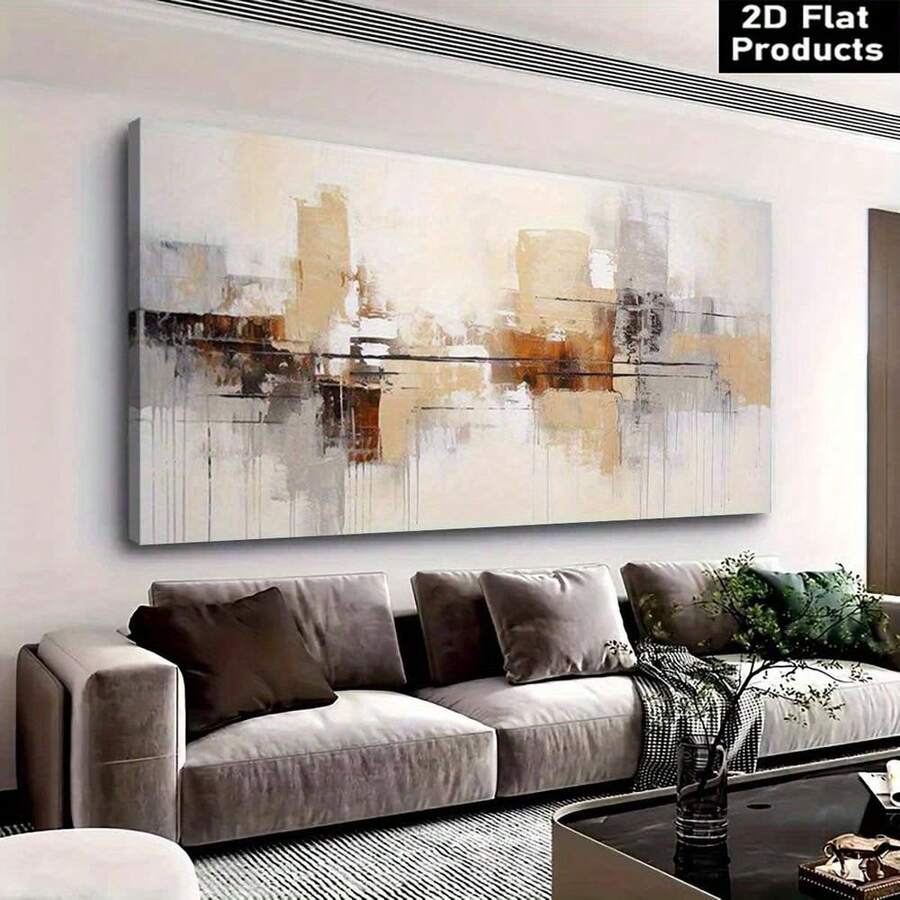 Modern Abstract Cityscape Canvas Wall Art - Ready-To-Hang Urban Painting With Thick Pine Wood Frame, Beige/Brown/Black/White/Gray/, Office & Home Decor Poster - Minimalist Modern Living Room Bedroom Decoration, Contemporary Artwork,Decorative A - Nhiều màu - Xem 1
