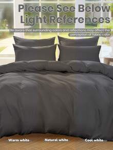 2/3pcs Solid Color Duvet Cover Set, 100% Cotton Bedding Set, Soft & Breathable, Skin-Friendly, Pill-Resistant, Fashionable Home Textile, Room Decor, Deep Gray Duvet Cover Set, Includes Duvet Cover And Pillow Sham(S), Excludes Comforter, Suitable For All Seasons, Machine Washable, Applicable For Bed, Wedding, Bedroom, Autumn Decor, Bedroom Decor, Home Goods.