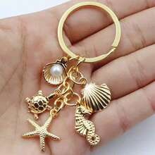 1pc Ocean Style Seahorse, Sea Turtle, Starfish, Shell Charm Keychain, Marine Animal Pendant Friendship Decoration Gift, Unisex Bag Accessory Backpack For School Car Accessories Cute Goth Y2k OTUF - 金色 - 查看 5