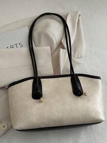 1 buc. Geantă de bowling din PU cu închidere cu fermoar matlasată, culoare solidă, geantă tote de mare capacitate, geantă de umăr cu textură nouă la modă, geantă tote de navetă în stil retro Merlot, rucsac școlar pentru studenți cu pandantiv cu nod de frânghie, potrivită pentru uzul zilnic al femeilor