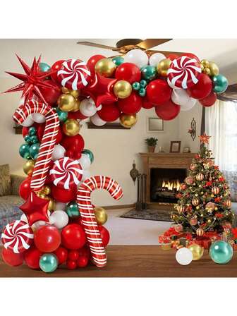 147 delar julballongkransset, röda, vita, guldiga, gröna ballonger DIY-ballongkit, lämplig för julfestdekoration, klassrumsfirande, födelsedagsfest, juldekoration
