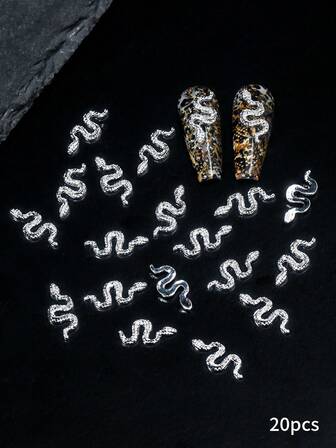 20 件银色金属蛇形美甲饰品，蛇形指甲饰物，适用于艺术设计，打造独特的美甲产品，DIY 美甲用品和美甲配件