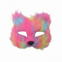 New Brown Long-Hair Fox Mask Half-Face Plush Animal Mask, Costume Party Performance Props Halloween