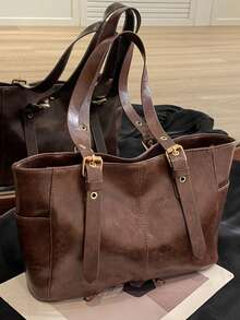 Minimalist Fashion Large Capacity Underarm Tote Bag - Coffee Brown - View 1