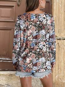 Plus Size Women's New Year Printed V-Neck Casual Long Sleeve T-Shirt, Spring/Autumn Vacation - Multicolor - View 5