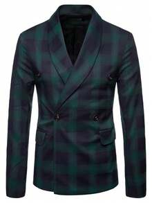 New Autumn Men's Suit, Fashionable Plaid Pattern Gentleman's Suit Jacket - Green - View 3