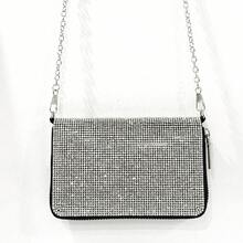 Rhinestone PU Short Wallet Card Holder Mini Pouch Zipper Small Wallet 2-In-1 Women's Bag, European And American Hot Selling INS Girly Leather Evening Bag Mini Wallet Women Wallet Card Holder Multi-Card Slots Party Coin Purse Wallet