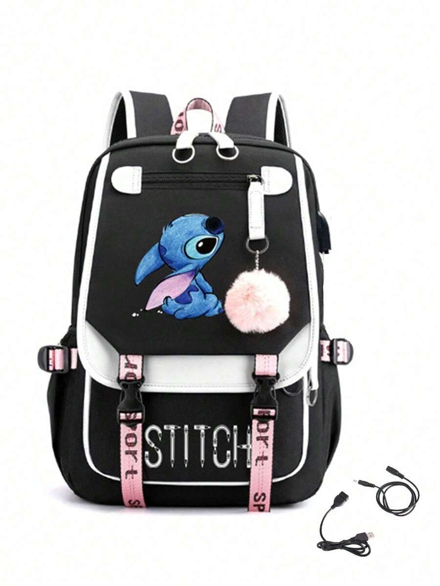 Stitch 3D Printed Cartoon Cute Backpack With USB Charging Port, Casual And Durable Outdoor Travel Backpack For Adults, Girl And Boy - Multicolor - View 1