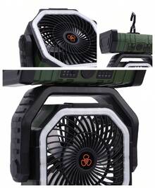Portable Camping Fan With Light And Remote Control, Double Plastic Hook, Quiet, Rechargeable, Battery Operated, USB Fan For Tent, Travel, RV, Orange, 20000mAh - Dark Green - View 9