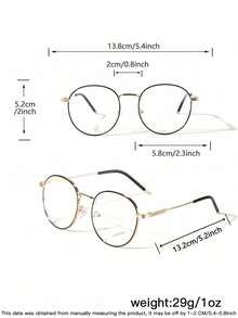 1/2 Pair Men Retro Back To School Round Metal Clear Lens Glasses, Suitable For Daily Office Commute - 黑色 - 查看 4