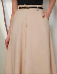Women's Long Round Skirt Tailoring Evangelical Fashion Casual Basic Winter High Waist Elegant - 米色 - 查看 4