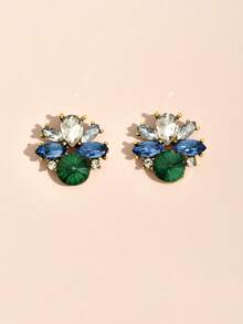 1 par de pendientes geométricos para mujer, de aleación con baño electrolítico, de cristal de colores y piedras de imitación, pendientes de moda de alta gama