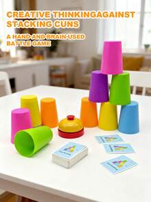 Colorful Children's Stacking Cup Battle Game, With 54 Cards And A Buzzer Tool, A Duel Stacking Game For Focus Training, Suitable For Holiday Parties And Gatherings, Halloween, Christmas, Thanksgiving.