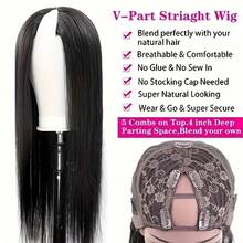 Luxangeles Straight Hair V Part Wig Blended Human Hair 200% Density 34Inches Upgrade Brazilian Glueless Non Lace Front Blended Wigs Full Machine Made Wigs For Women Blended Human Hair Head Clip In Half Wig Daily School Use - Natural Black - 查看 4