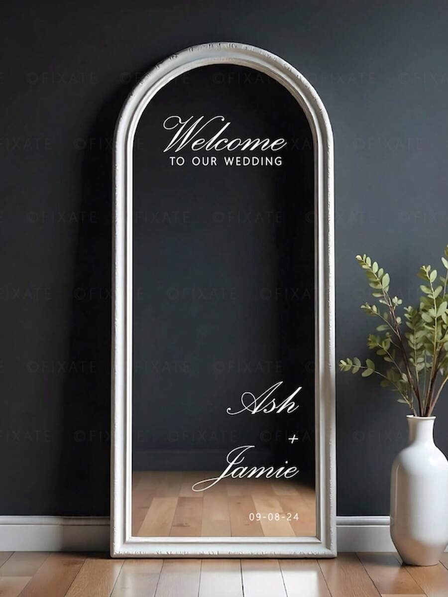 1 pezzo - Adesivi per specchio personalizzati per matrimonio, cartello di benvenuto all'ingresso del matrimonio, adesivo in vinile personalizzato per specchio, decorazione per cartello di matrimonio, decalcomania fai-da-te per matrimonio, incisione personalizzata su specchio, articoli per matrimonio, decorazione per matrimonio - Multicolore - Visualizzare 1