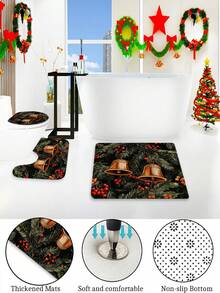 1/4 Stücke Weihnachts-Stechpalme & Tannenzapfen Glocke Muster wasserdichter Duschvorhang Set mit 12 Haken, geeignet für Fenster, Badezimmer, verschiedene Größen erhältlich