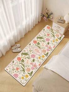 1pc Soft Rubber Kitchen Mat, 3.5mm Thick Kitchen Rug, Retro Floral Style Absorbent Kitchen Mat Large Carpet, Can Be Self-Cut To Fit Kitchen Size, Surface Fabric Material, Middle Sponge Layer, Bottom Rubber Layer, Suitable For Kitchen Rugs, Kitchen Decor, Wedding Decor, Home Decor, Bathroom Mat, Entryway Mat, Laundry Room Mat, Hallway Carpet, Living Room Mat, Etc. - Multicolor - View 8