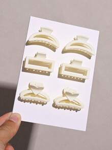 6 piezas Clips de pelo de mujer de unicolor simple, versátiles y adecuados para el uso diario, de tamaño mediano y pequeño, ideales para decorar el cabello recogido a media altura o de longitud hasta los hombros en otoño/invierno. Colores: burdeos, negro, café, caqui, blanco. Elegantes accesorios de invierno para el cabello