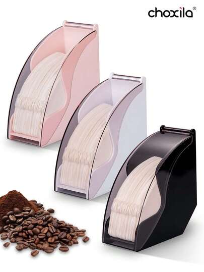 choxila 1pc Coffee Filter Holder, Coffee Filter Storage With Dustproof Cover, Coffee Filter Paper Holder With Dustproof Cover, Coffee Filter Paper Dispenser Rack, Coffee Filter Box, 40pcs Coffee Filter Paper, For Coffee Shop, Home, Office, Capacity Of 200pcs Cone Coffee Filters