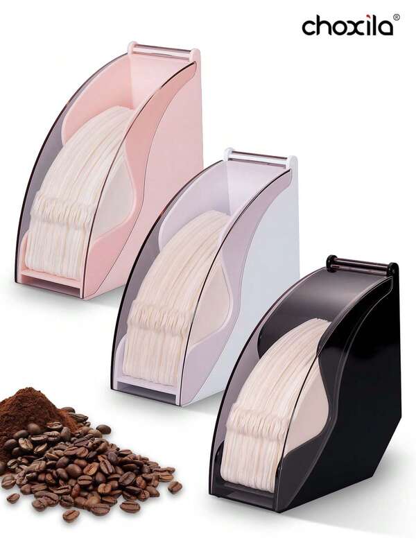 choxila 1pc Coffee Filter Holder, Coffee Filter Storage With Dustproof Cover, Coffee Filter Paper Holder With Dustproof Cover, Coffee Filter Paper Dispenser Rack, Coffee Filter Box, 40pcs Coffee Filter Paper, For Coffee Shop, Home, Office, Capacity Of 200pcs Cone Coffee Filters