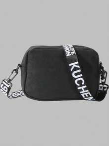 Bolso cuadrado con correa de letra mini, bolso de hombro para la escuela, festival de música, festival Y2K, regreso a la escuela, otoño e invierno - Negro - Ver 5