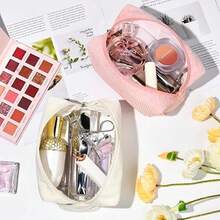 1 pieza Organizador de papelería de gran capacidad estilo coreano, bolsa de cosméticos de pana, neceser de maquillaje para damas, hecho de material de pana suave, textura cómoda, diseño de moda, amplio para contener diversos artículos de papelería y cosméticos