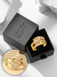 礼盒套装优雅时尚闪耀微镶钻石交叉线设计金戒指，多种尺寸可选，适合女性婚礼、派对、情人节礼物 - 金色-幾何交叉 - 查看 13