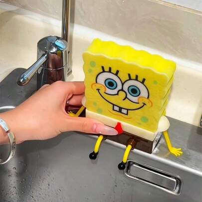 SpongeBob SquarePants 1个卡通海绵沥水架 - 有趣的浴室淋浴收纳架，带悬挂式储物空间，也可用于厨房和咖啡吧配件收纳，节省空间且易于清洁，塑料材质，需要组装