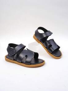 1 Pair Children's Fashion Casual Cute Non-Slip Durable Outdoor Metal Buckle Sandals, Kids Beach Slippers - Black - View 2