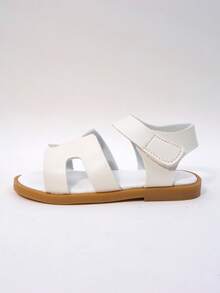 1双儿童时尚休闲可爱防滑户外金属扣凉鞋，儿童沙滩拖鞋 - 白色 - 查看 8