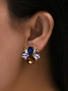 1 par de pendientes geométricos para mujer, de aleación con baño electrolítico, de cristal de colores y piedras de imitación, pendientes de moda de alta gama