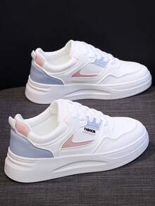 Flipark 1双女士休闲轻便小白运动鞋，时尚学生鞋适合娇小女性，2025春秋季新款透气休闲厚底运动鞋