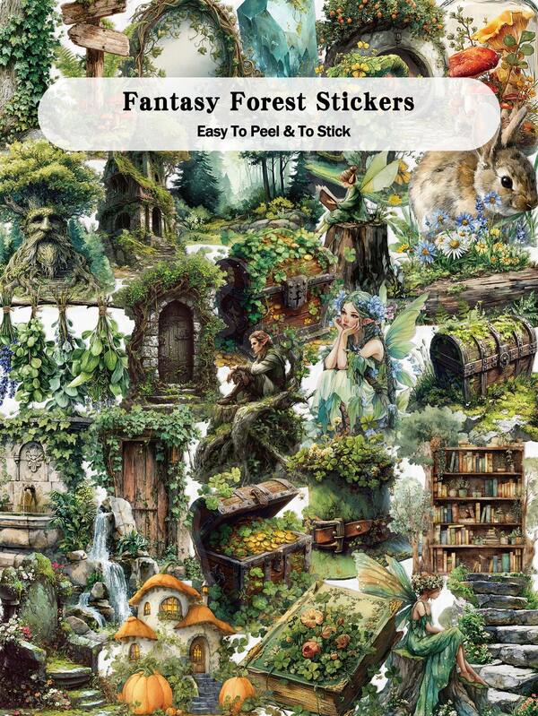 50 ملصق غابة خيالية للاستخدام في اليوميات والحقائب والمكاتب والمطابخ وديكورات الثلاجات