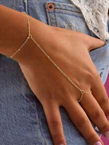 1 Stück modischer, personalisierter, minimalistischer Metallperlen-Kettenfingerring, vielseitig einsetzbar für Party, Date, Alltag (Kette auf passende Länge handgeschnitten, zufällige Perlenanzahl)