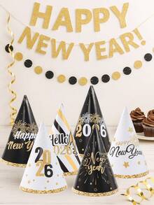 6Pcs 2026 Black & Gold New Year Party Paper Hats,DIY Decorative Hat With Fireworks & Stripes Design,New Year Photo Props Hats,Happy 2026 New Year Party Decor,Happy New Year Decorations,New Year Celebration,New Year Eve Ceremonies Decor - Multicolor - View 8