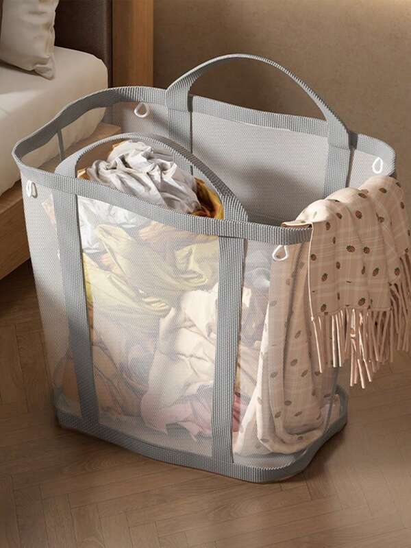 Collapsible Breathable Mesh Laundry Basket, Collapsible Rectangular Storage Box Suitable For Bathroom, Wardrobe, Dormitory, Travel And Supermarket Shopping - Durable Fabric Multi-Functional Storage Box, Laundry Room Accessory, Leisure Design, Sturdy Handle Design, Room Decor,Halloween Decor,Fall Decor,Christmas Halloween Christmas Decorations