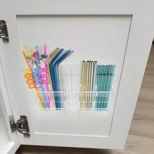 Soporte de paja acrílico para puerta de gabinete organizador de pajitas para puerta de gabinete organizador de gabinete de cocina dispensador de pajitas reutilizables para accesorios de cocina del - Transparente - Ver 6