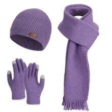 2pcs/3pcs Women Solid Color Knitted Hat Set, Wool Warm Simple Beanie And Touch Screen, Suitable For Outdoor Skiing, Cycling, Winter Accessories Valentines Gift - Multicolor - View 10