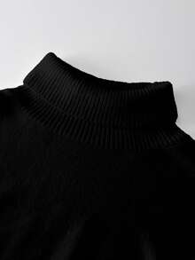 女士休闲针织毛衣长裙套装，高领套头毛衣搭配纯色长裙，秋冬黑色 - 黑色 - 查看 4