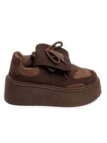 Baskets Compensating In Suede Avec Large Languette And Semelle Plateforme - Brown - View 2