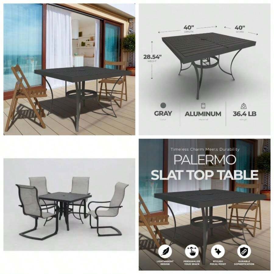 Sunny Isles - Mesa de comedor para patio al aire ltima intervensin de 24 pulgadas, muebles cuadrados con mesa de vidrio templado, color negro - Palermo 40" Square + Mesa de comedor - Ver 1