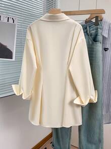 Women's Pleated Waist Shirt, Solid Color Button-Down Blouse With Notch Lapel And Front Buttons, Slim Fit Office & Lounge Top For Fall Winter Spring