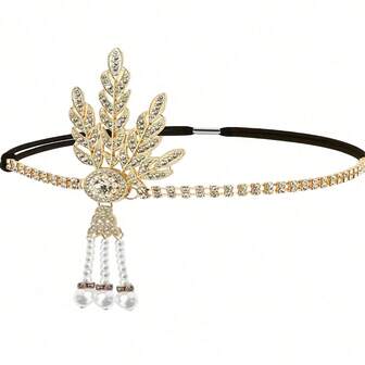1pc Vintage 1920s Gatsby Inspired Feather-Shaped Rhinestone Headband - Alloy Women's Hair Accessory For Elegant Occasions And Unique Gift Idea Winter Scarf Warm Hair Bands Women Bandanas Wedding