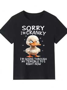 Men's Larger Edition Larger Size Casual 100 Cotton Black T-Shirt 180g Short Sleeve Plus 5XL 6XL SizeSorry Duck T-ShirtBreathable And Comfortable Tops Send Friends Holiday Gifts - Black - View 1