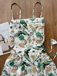 JING MODAS Crepe Set Of Cropped Top + Shorts With Lining - Green - View 2