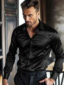 Men's Black Long Sleeve Casual Shirt, Outdoor Minimalist Fashion Shirt, Jacket - Black - View 7