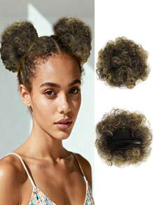 2pcs 4inch Hairpin Style Hair Buns,Afro Puffs Kinky Curly Chignon ,Natural Black Synthetic Wigs Suitable For Daily Wear