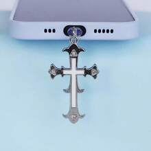 Flame Cross & Heart Cross Mobile Phone Dust Plug Pendant, Decoration Accessory Protector For IPhone, Type-C Port