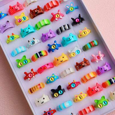 10/20/30 Peças/Lote Anéis Fofos e Interessantes de Moda para Meninas e Meninos, Estilo de Olhos de Monstro, Listras Coloridas, Gatos, Ursos, Galinhas, Presentes de Aniversário para Amigos, Acessórios para Uso Diário