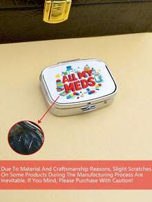 Cute Medicine Bottle Letter Series Pattern Two Room Portable Pill Storage Room, Cute Mini Metal Storage Box, Portable Pill Box For The Start Of School Season, Personalized Creative Gift With Cartoon Logo